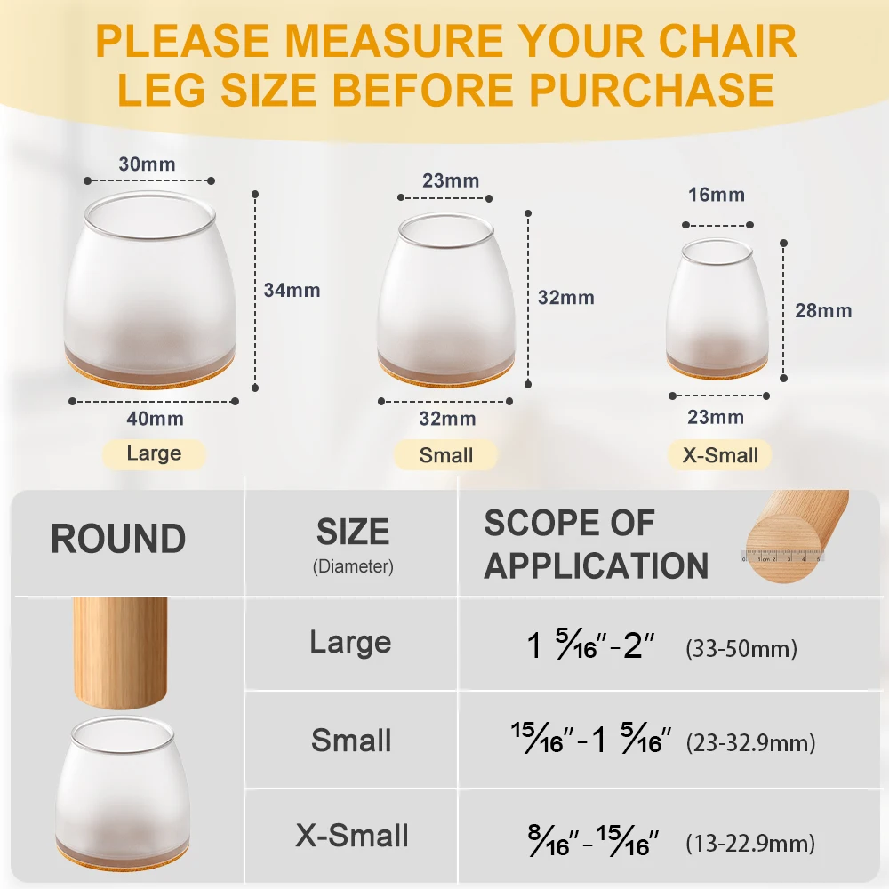 Chair Leg Floor Protectors, 16 Pack Silicone Furniture Pads for Hardwood Floors, Anti-Scratch Furniture Sliders Felt Pads