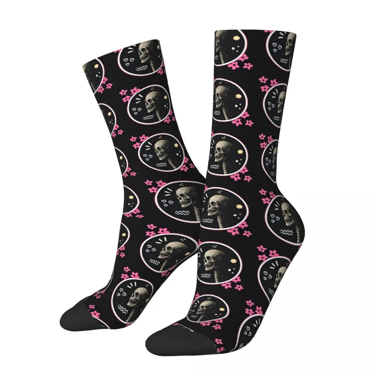 Men's Socks Cute Skull Doodle Pink Love Babydoll Retro Harajuku Doodle Art Hip Hop Seamless Pattern Crew Crazy Sock Gift Printed