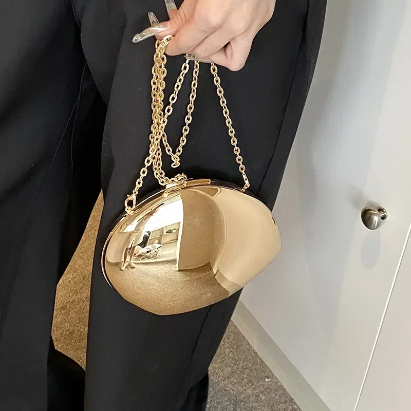 

Designer Acrylic Shell Shape Clutch Bag Gold Silver Women Evening Party Bag Cute Shiny Metal Shoulder Crossbody Bags Small Purse