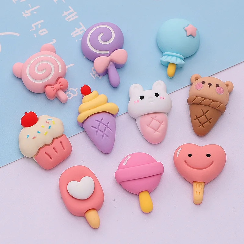 10Pcs Miniature Ice Cream Resin Cabochon Kawaii Simulation Cake Cookies Foods DIY Scrapbooking Jewelry Charms Accessories