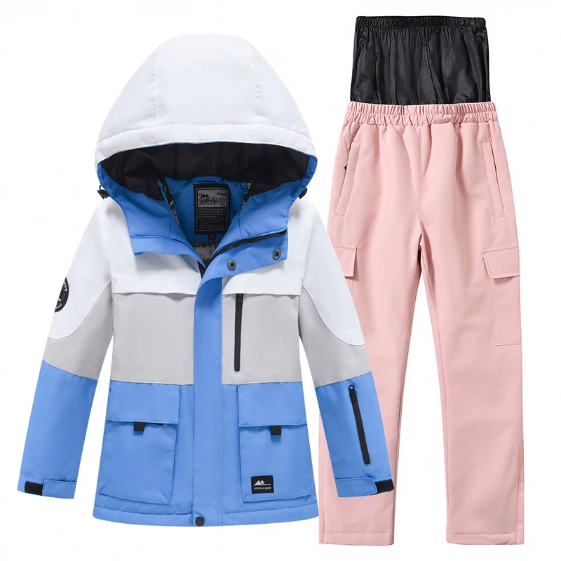 

-30℃ Children's snow suit waterproof jacket and pants Warm ski suits for boys and girls aged 5-16 Luxury thickened off-road snow