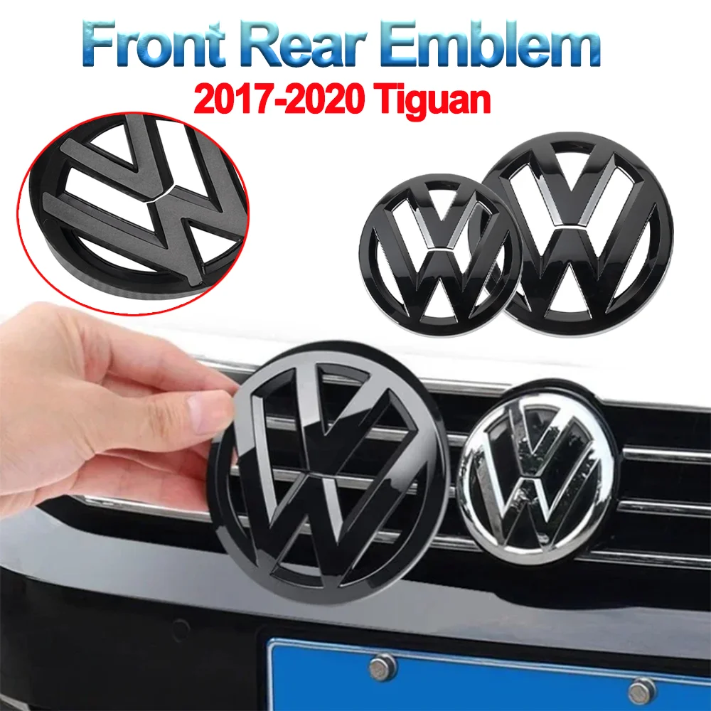 1Set New bright black Car Front Grill/Rear label logo Trunk Emblem Lid Covers Sticker Auto Accessories For VW 2017-2020 Tiguan