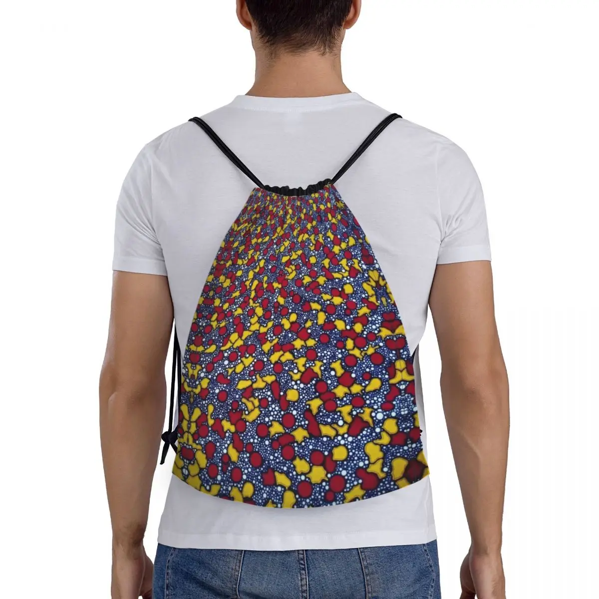 Mochila con cordón Digital inspirada en estampado africano, bolsa de gimnasio deportiva, mochila de cuerda roja Ankara geométrica para correr