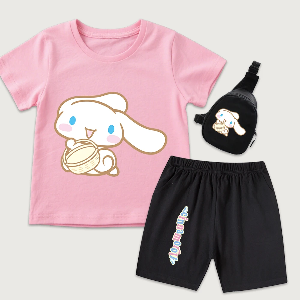 

Детская хлопковая футболка с принтом Cinnamoroll Starry Parade, шорты, мини-сумка на грудь, комплект из 3 предметов для мальчиков и девочек, повседневная летняя одежда