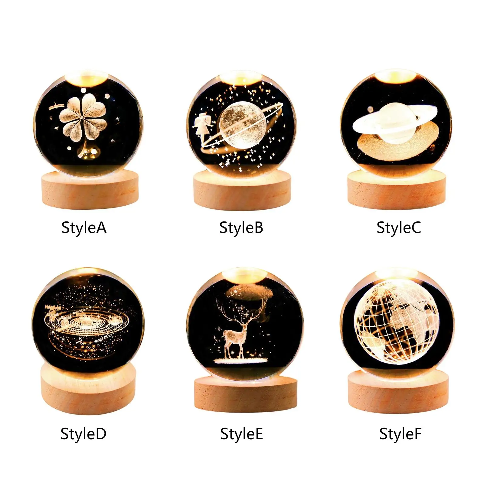 Boule de verre veilleuse Base en bois ornement 2.4 "lampe de table décorative pour Thanksgiving, anniversaire, salon, chambre à coucher, chevet