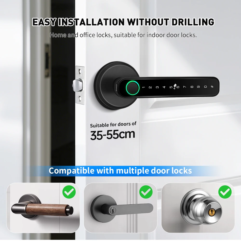 Keyless Rental  BLE APP Smart Interior Door Handle Lock Bedroom Apartment Auto-locking Fingerprint Keypad Electronic Lock