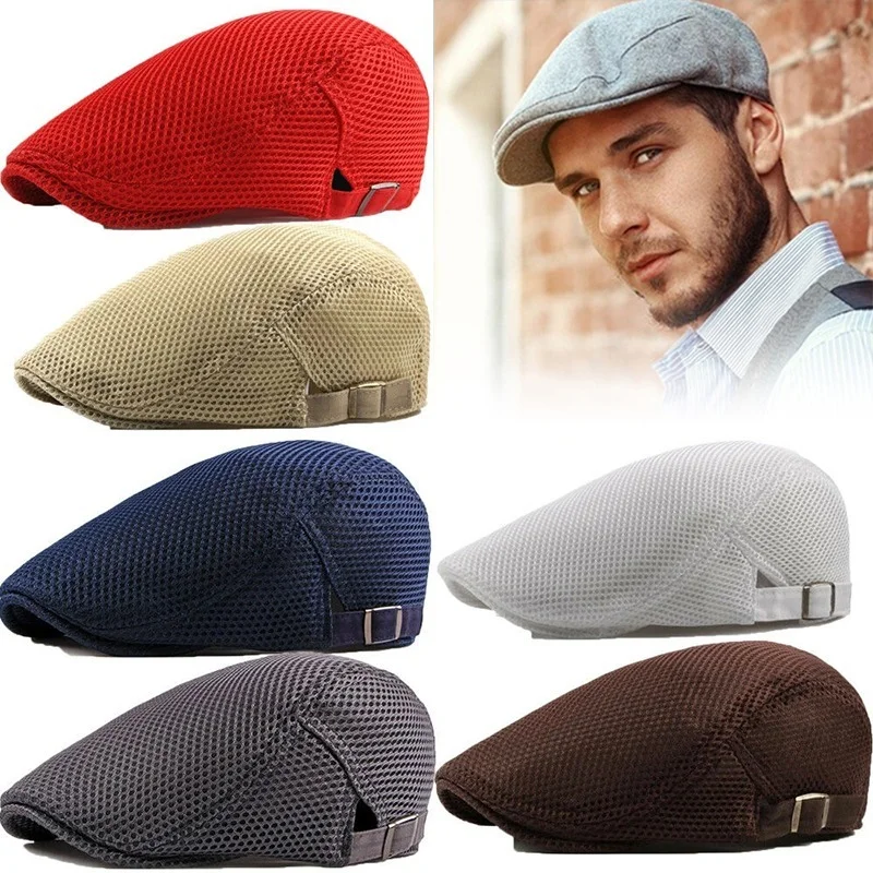 2021 Fashion Summer Men Hats Breathable Mesh  Caps Outdoor Gorros Fashion Sun Hats Flat Cap Unisex Adjustable Caps Gorras