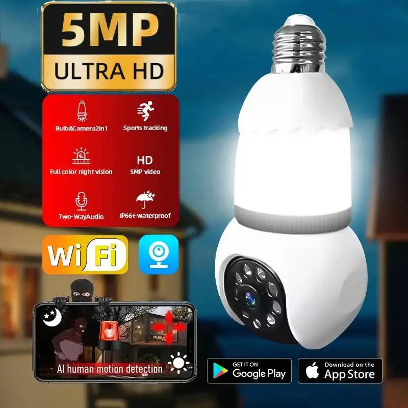 camera de vigilancia sem fio com lampada led 5mp e27 hd ptz casa inteligente rastreamento humano ai audio bidirecional visao noturna camera sem fio 01