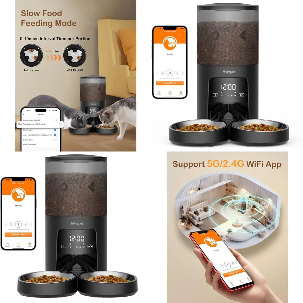 

Smart 5G WiFi Pet Feeder for 2 Cats, 6L Capacity, App-Controlled, 1-10 Daily Meals, Anti-Blockage Alerts