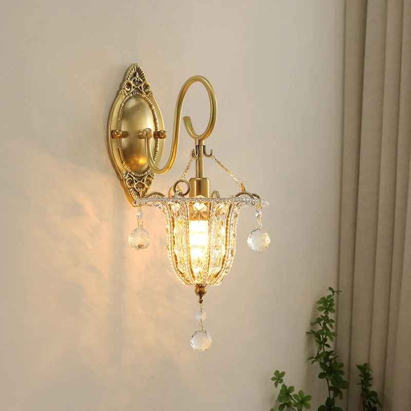 

French wall lamp aisle corridor living room background wall light luxury staircase European crystal retro bedroom eye protection