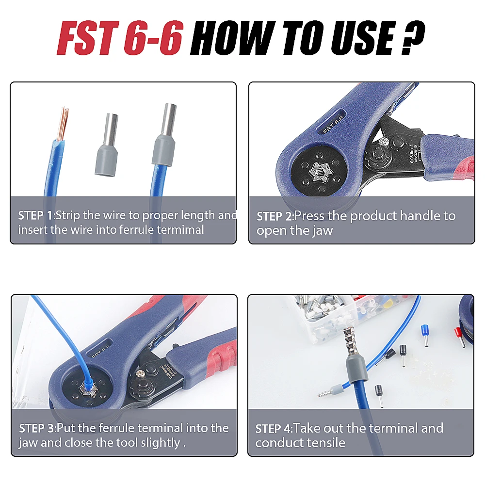 Crimping Pliers & Ferrule Terminals Set Tube Bootlace Terminals Kit Hand Tools Electrician Crimper Wire Connection Repair Clamp