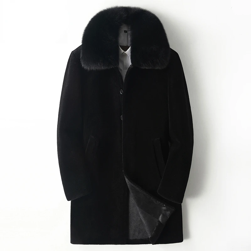 

2022 Men Autumn Winter Fashion Long Sheep Shearling Coats Men's Thick Warm Real Fur Jackets Male Single Breasted Outerwear A348