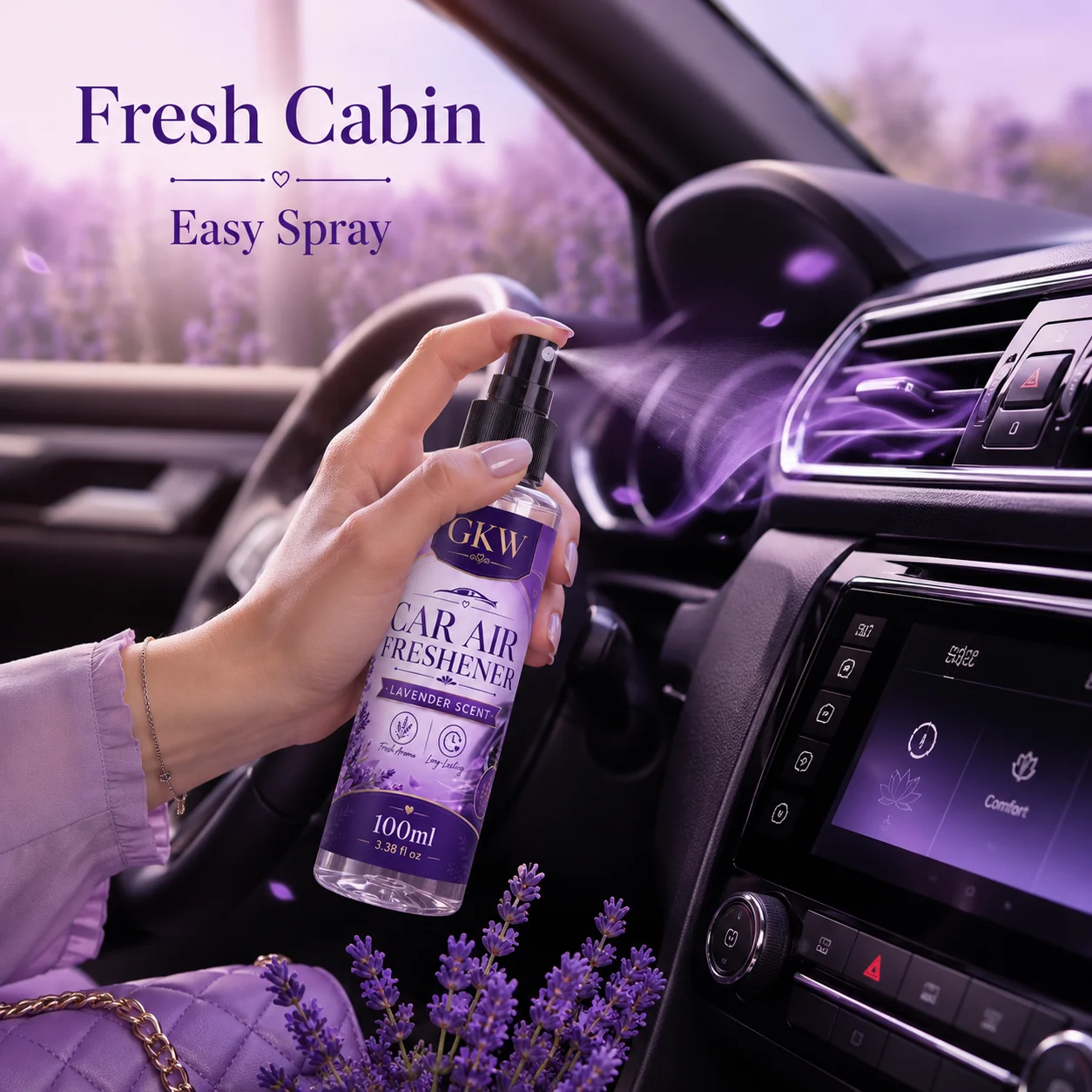 Soothing Lavender-Scented Car Fragrance, New Car Deodorizer, Air Purifier, Long-Lasting Fragrance, Interior Freshener