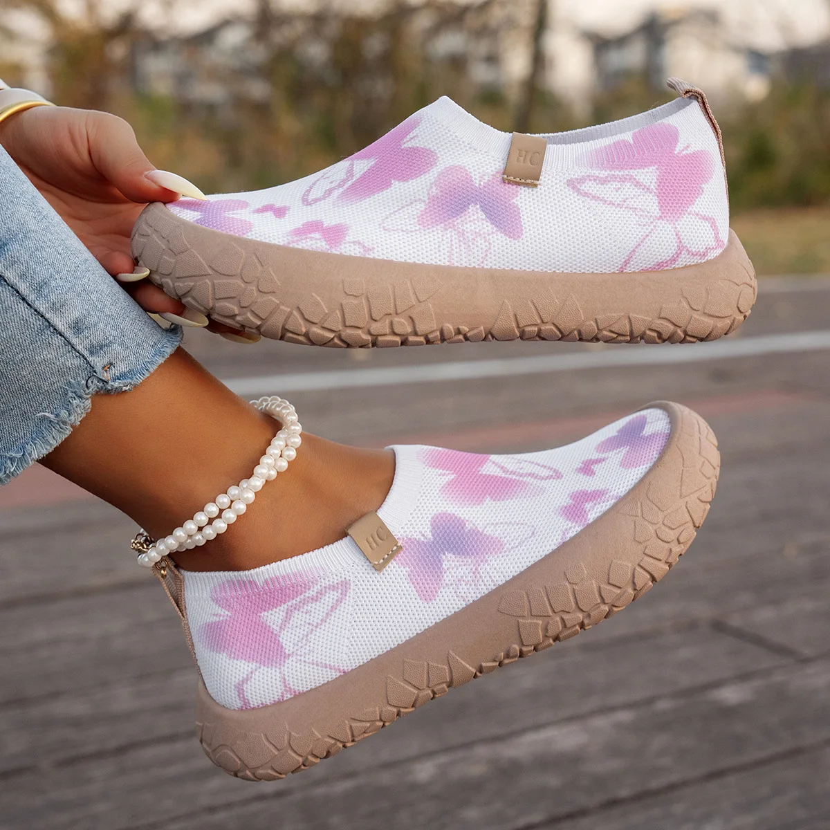 

Women's Spring and Autumn Inner Height Increase Soft Sole Breathable Walking Widened Non-slip One Pedal Lazy Sports Casual Shoes