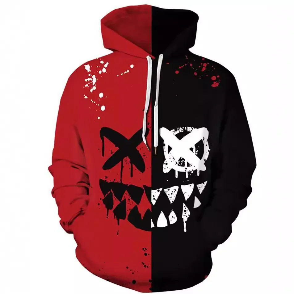 Men\'s Hooded Sweatshirt Cartoon Demon Print Long Sleeved Street Outdoor Hoodie Pullover Clothing Fashion Tops Hooded