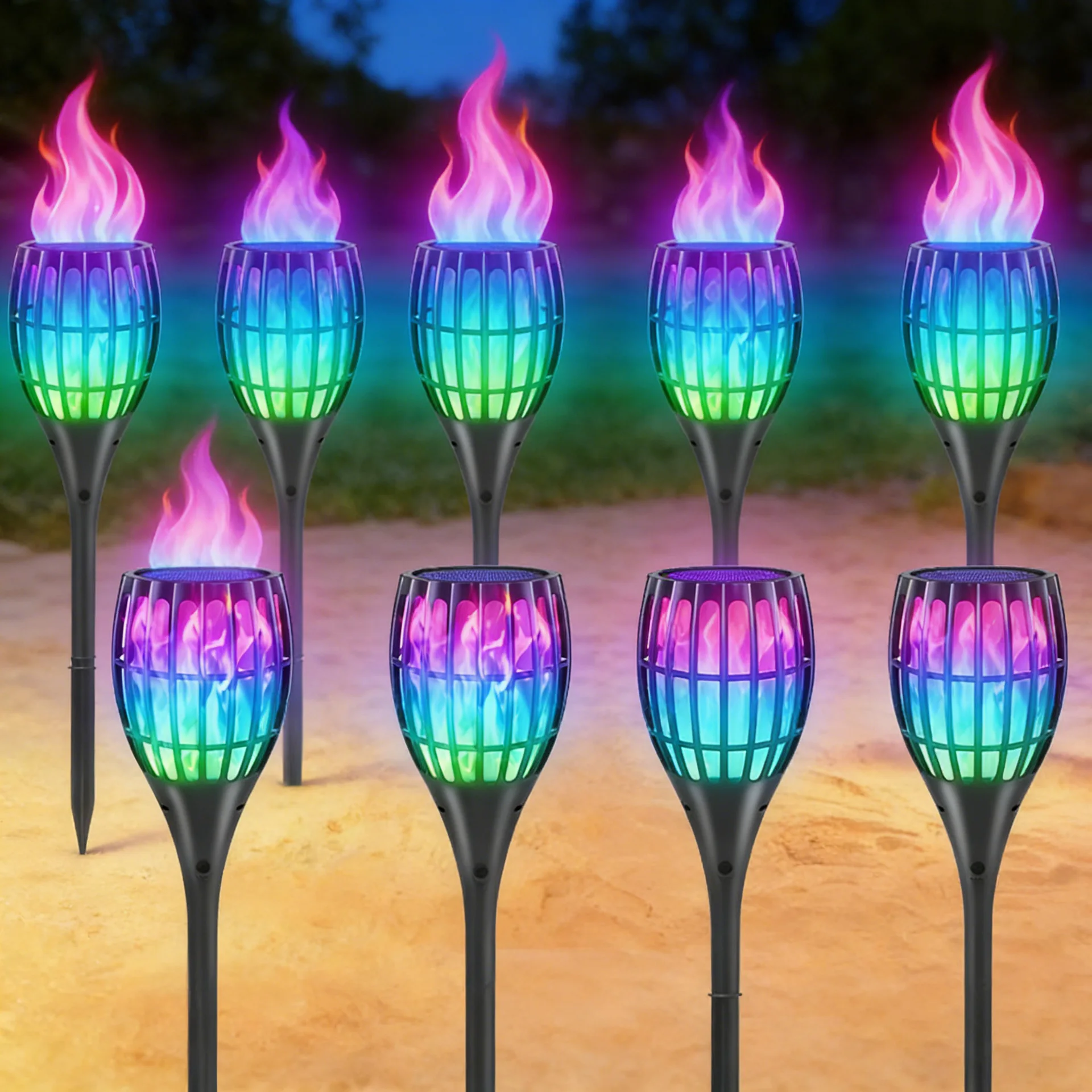 LED Solar Color Flame Lamp Floor-Standing Outdoor Waterproof Garden Torch Lamp Camping Lighting for the Garden