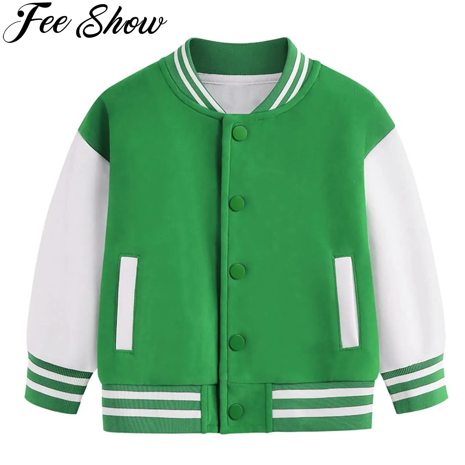 

Toddlers Baby Baseball Jacket Long Sleeve Press Buttons Sweatshirt Outerwear with Pockets Hip Hop Street Dancewear Sportswear