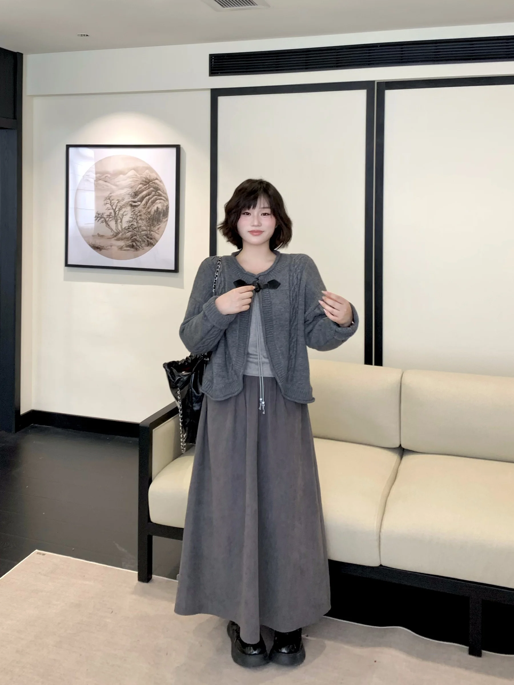 

Свободный вязаный комплект Long Sve Dr And Jaet, женский корейский комплект больших размеров, осенне-зимний модный наряд с высокой талией и бабочкой...