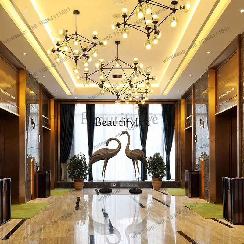 JJ Redcrowned crane hotel lobby sculpture villa foyer welcome decoration outdoor large floor ornament