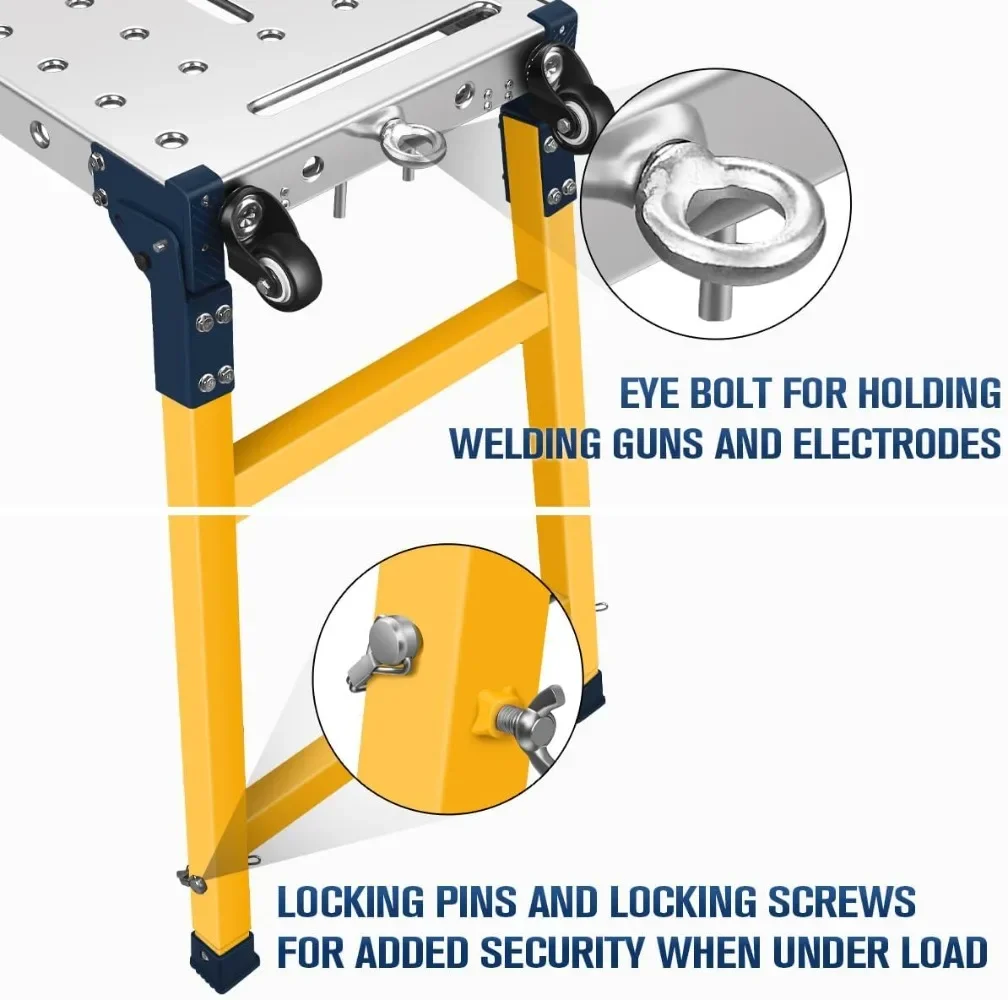 Plataforma de trabalho portátil versátil de aço e mesa de soldagem com rodízios Mesa galvanizada de 55 x 14 polegadas 1100 libras. Capacidade de carga