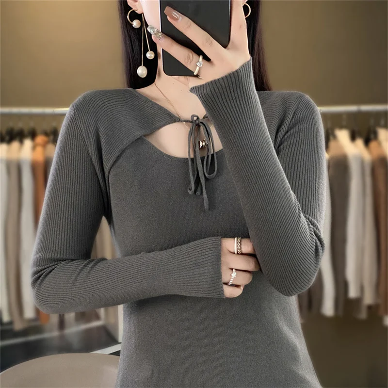 Women's boutique high-end shawl collar sweater knitted cashmere sweater Women's pullover long sleeved new cashmere sweater