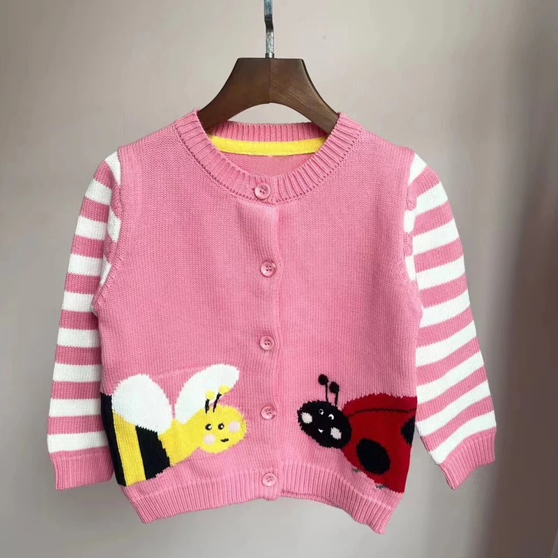 Little maven 2024 Autumn Clothes Baby Girls Sweater Coat Lovely Little Bee Cartoon Children Sweater Cardigan for Kids 2-7 year