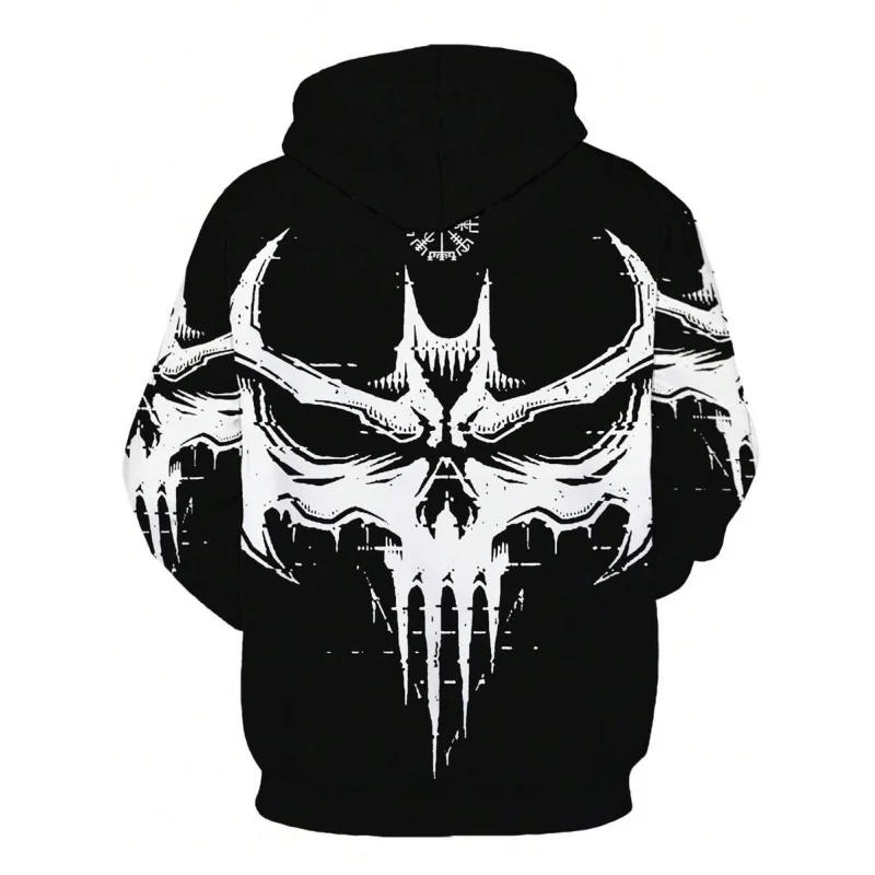 

Men's Skull Monster Pattern Hooded Sweatshirt, Casual Long Sleeve Spring And Fall Pullover As Gift, Outdoor Cloth