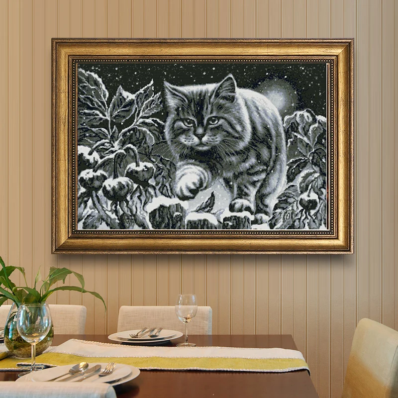 

Joy Sunday Cat In Snow Night Cross Stitch Kits Pattern Printed Chinese Embroidery Needlework Suitable for Hanging In Living Room