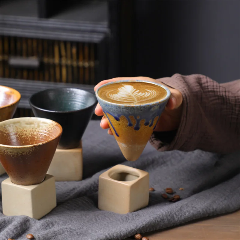 

Creative Retro Ceramic Latte Coffee Cup Rough Pottery Tea Cup Japanese Latte Pull Flower Porcelain Cup Household New Pottery Mug