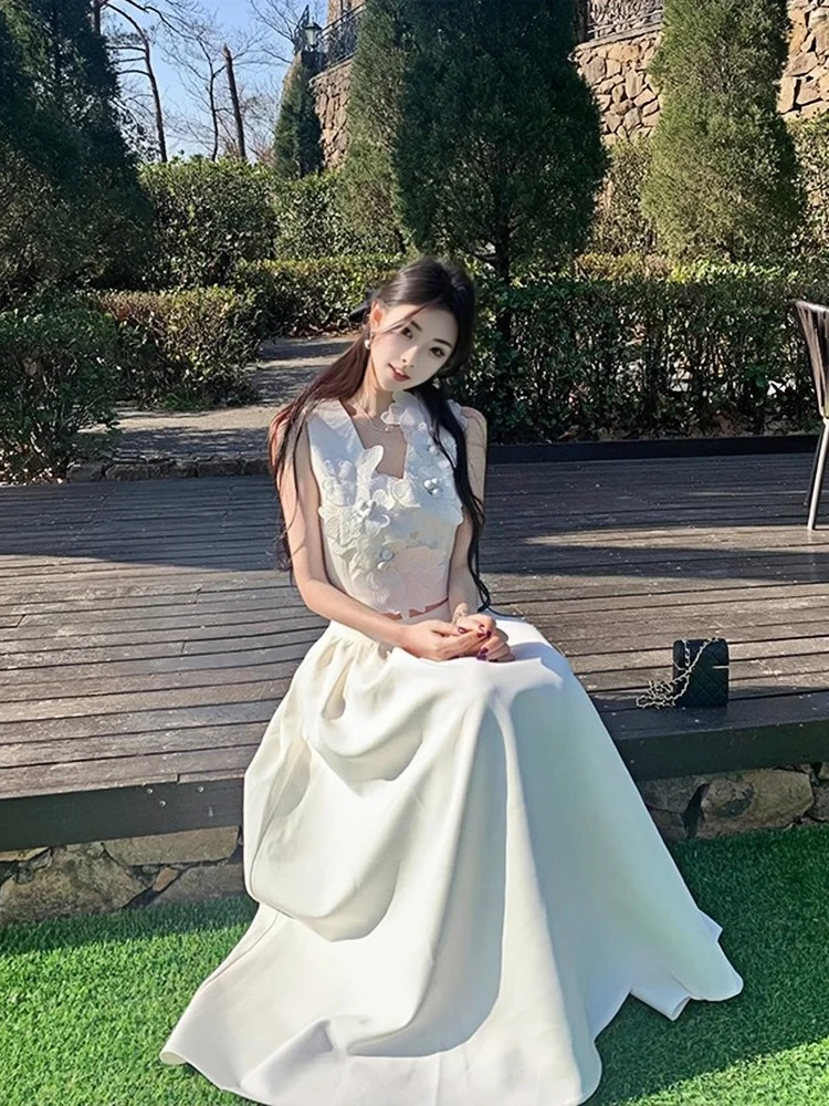 

Summer Fashion Floral Print Women's Two-Piece Set High Waist Skirt And Sleeveless Top Elegant Goddess Style Casual Wear