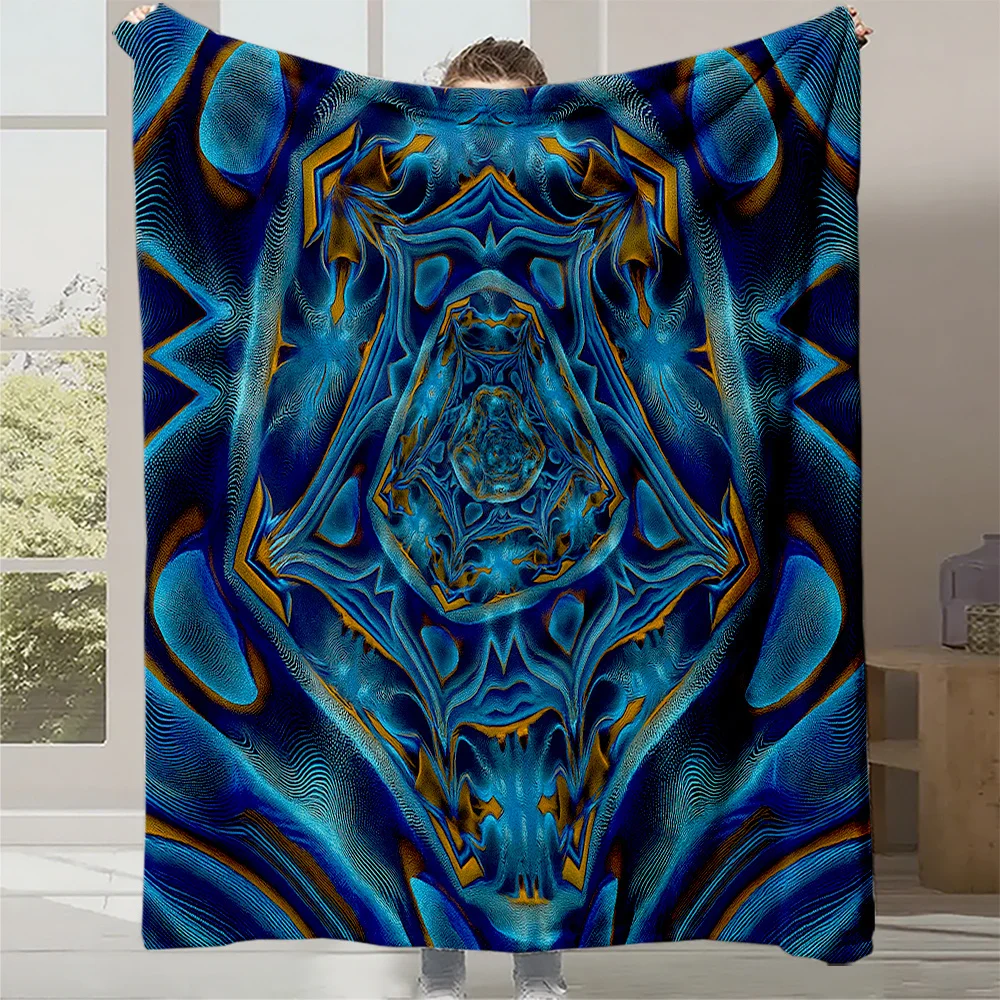 1pc, Blue Mysterious Geometric Printed Flannel Blanket, High-Weight Flannel Blanket, Skin-Friendly Warm Blanket | a Must-Have