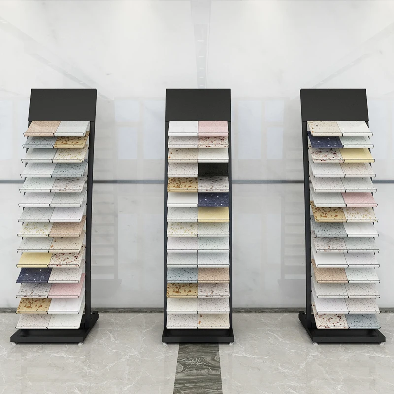 Tile shop stone color plate rack marble display rack building materials quartz stone color card sample rack wood floor color