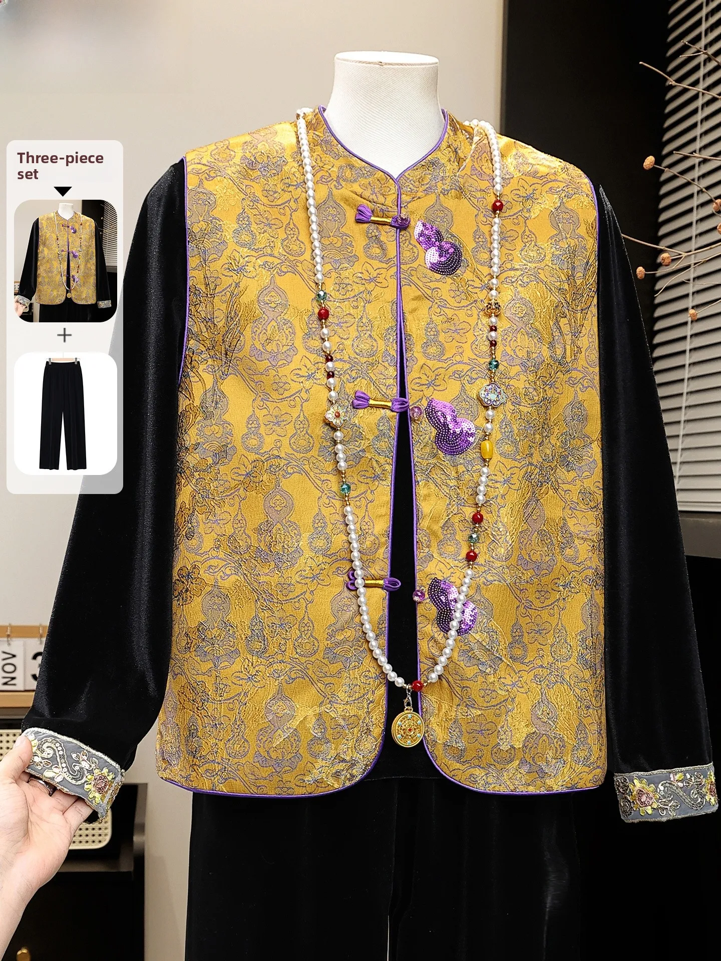 Nuevo Conjunto de Tres Piezas de Estilo Chino, Terciopelo, Moda de Primavera para Mujeres de Mediana Edad y Mayores, Kimono d...