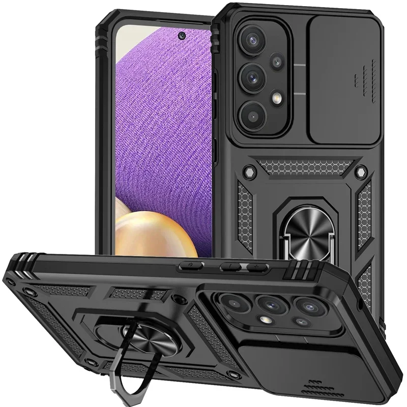Funda para Samsung Galaxy A14 A24 A54 A34 A05 A05S A15 A35 A55 A26 A36 A16 A06 A57 A37 A17 A07 A56 con soporte de anillo y protección de lente 2