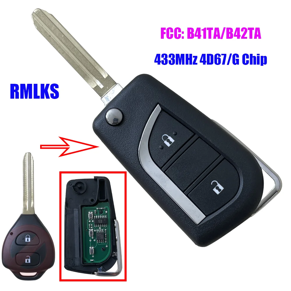 

B41TA Modified Flip Remote Car Key Fob 4D67/G Chip 434MHZ For Toyota Hilux Camry Corolla Vios Fortuner Yaris Innova