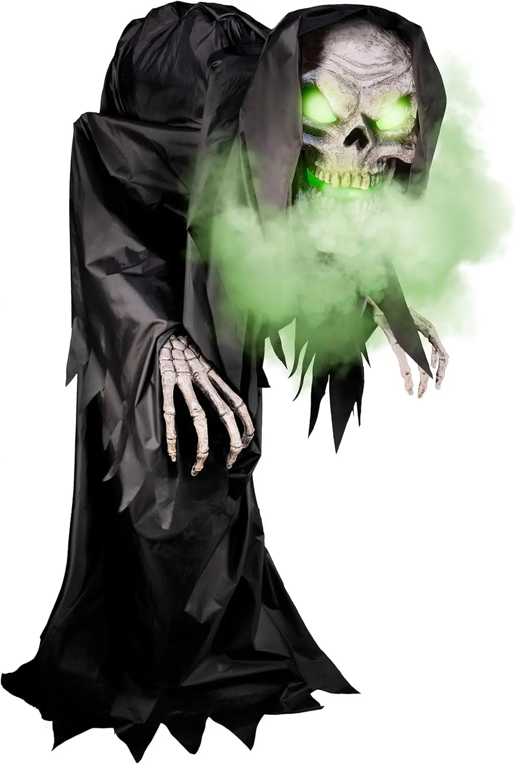 Motion-Activated Hunched Skeleton Reaper by Tekky, Talking Halloween Animatronic for Indoor or Covered Outdoor