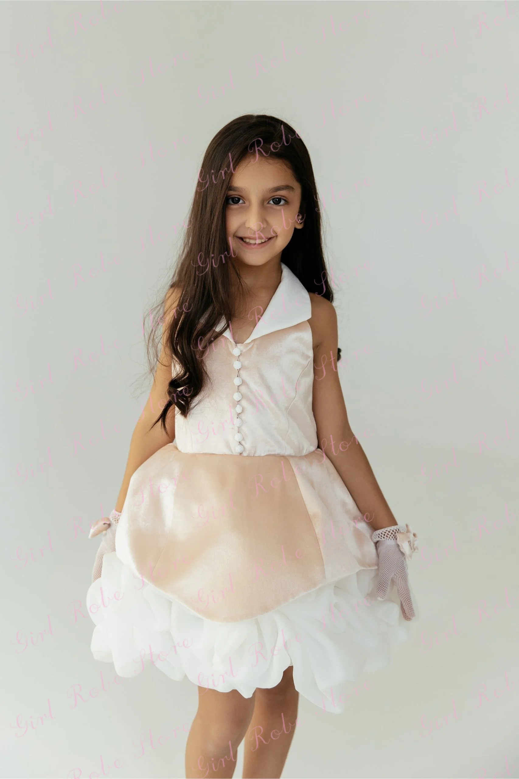 Lovely Peach Pink Flower Girl Dress Velvet Puffy Knee Length Backless With Bow Kids Formal Occasion Birthday Gown Customized