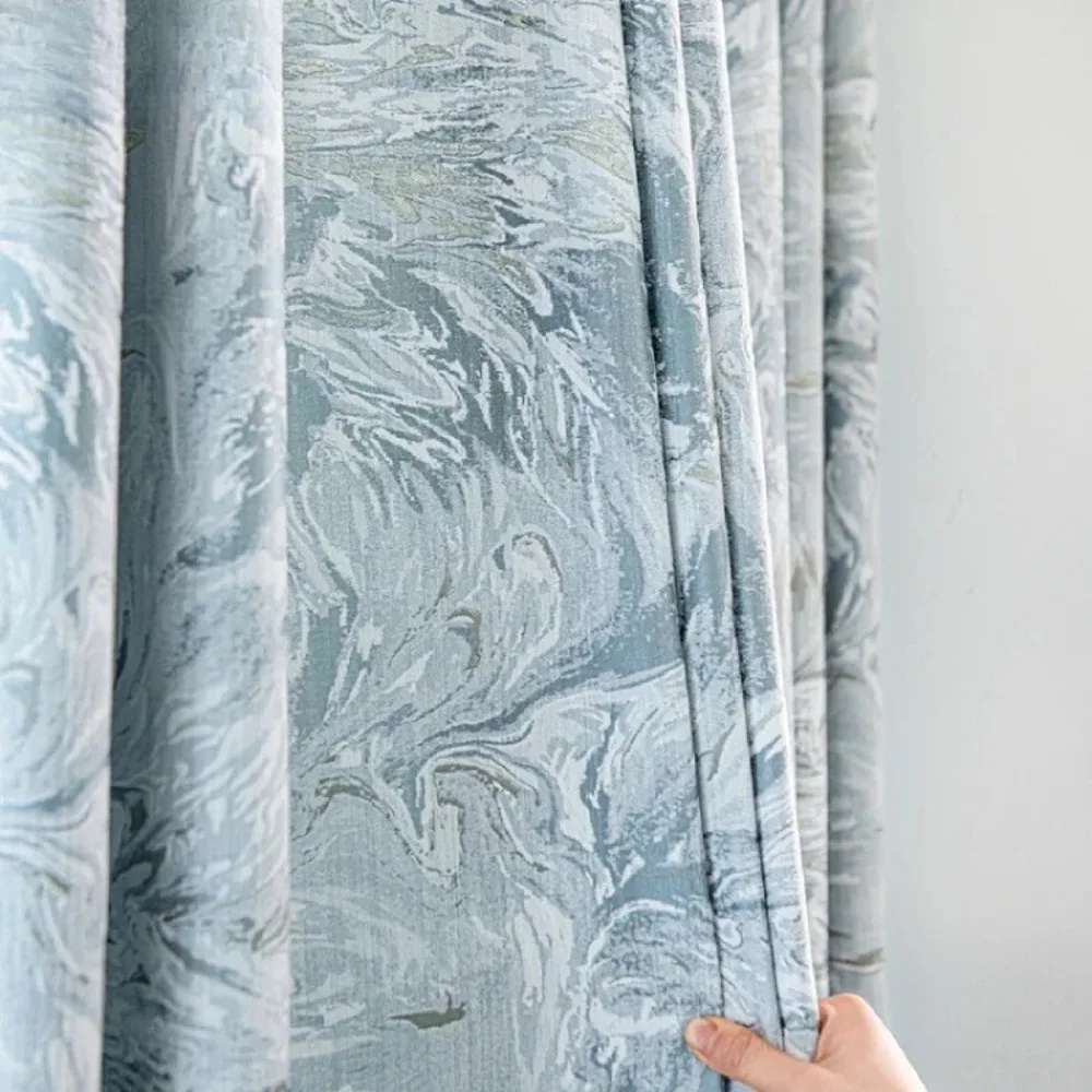 Mediterranean Blue Painting Jacquard Chenille Thickened Blackout Curtains For Living Room Bedroom Falling Floor Window Balcony