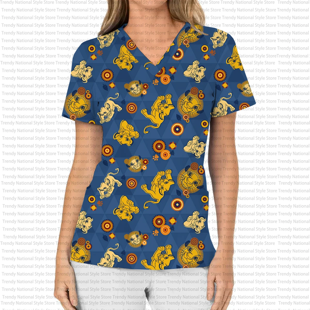 디즈니 심바 라이온 킹 프린트 치과 티셔츠 수술 가운 유니폼 간호사 뷰티 살롱 의료 수술 가운 신제품