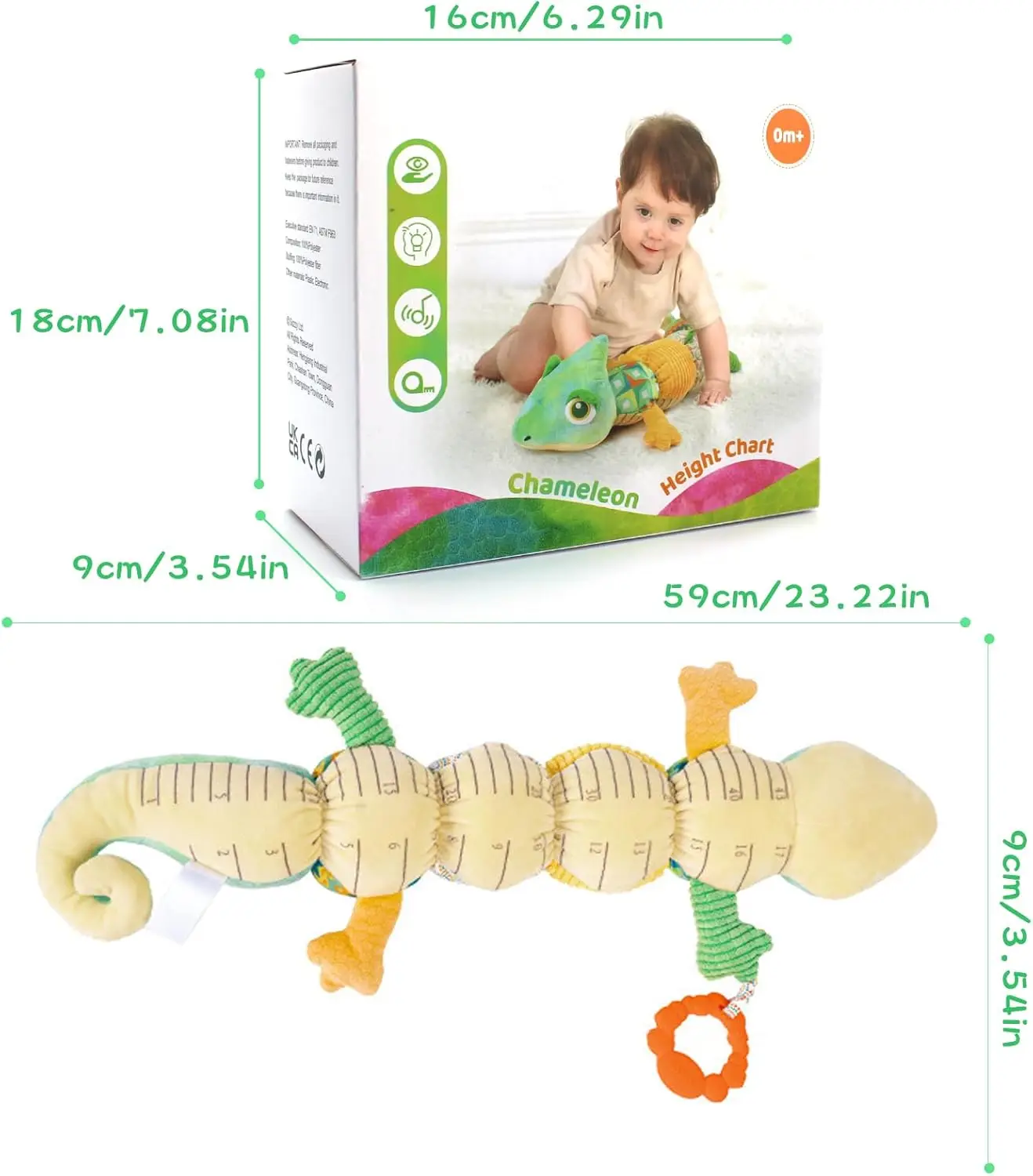 Baby Musical Stuffed Animal lizard Activity Soft Toys Multi-Sensory Crinkle Rattle and Textures Cute lizard Toys