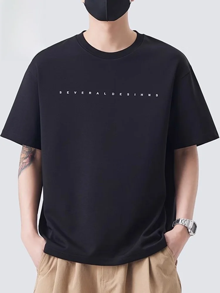 

Мужская летняя футболка 2025 года, новая, свободного кроя, с коротким рукавом, с буквенным принтом, в американском стиле, модный бренд, защита от сминания