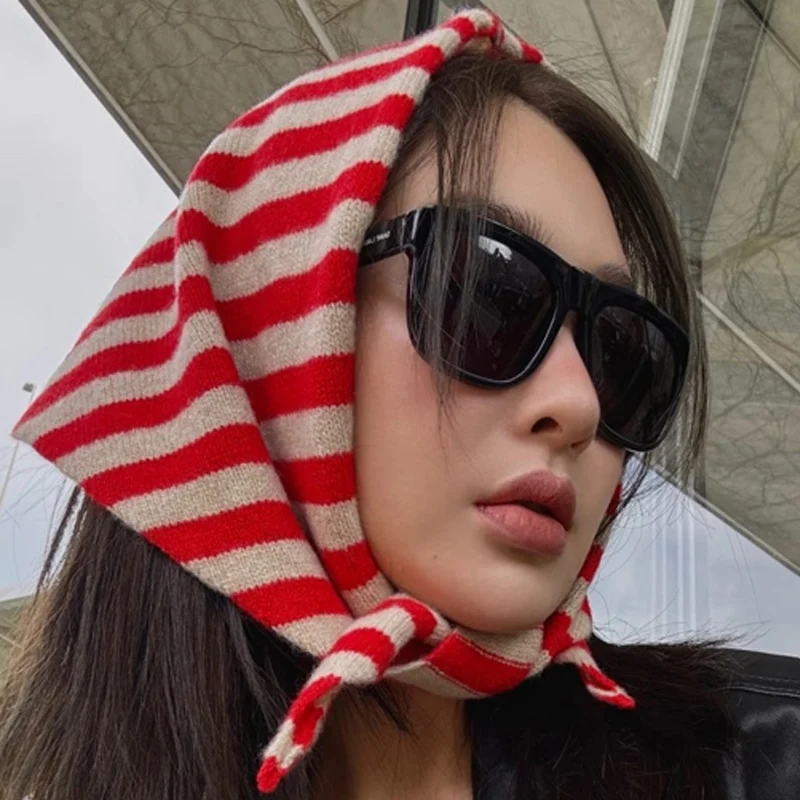 المرأة تنوعا مثلث وشاح شال شتاء دافئ لينة محبوك مخطط مثلث الحجاب موضة باندانا سيدة الدافئة وشاح محبوك