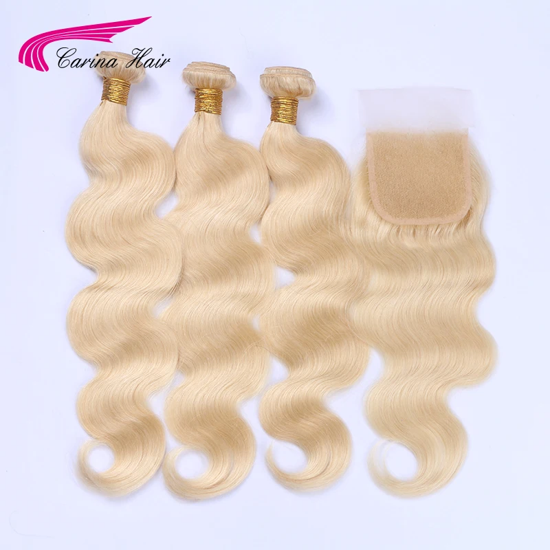 

613 Blonde Straight Human Hair Bundles With 4x4 Closure Brazilian 100% Remy Human Hair 2/3 Weaves Bundles With Closure