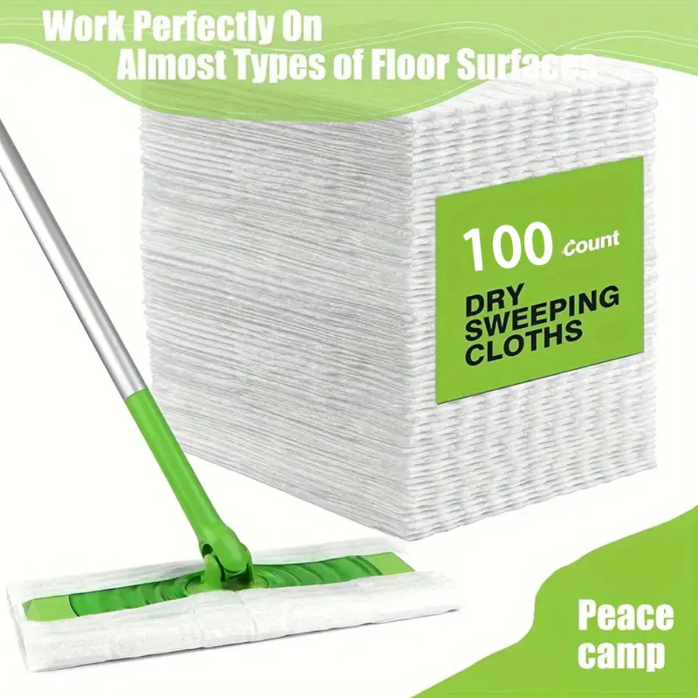 100 Pcs Dust Removal Paper and White Aluminum Pole Mop for Floor Cleaning Flat Dust Mop Dry Wet Multi Surface Floor Cleaner