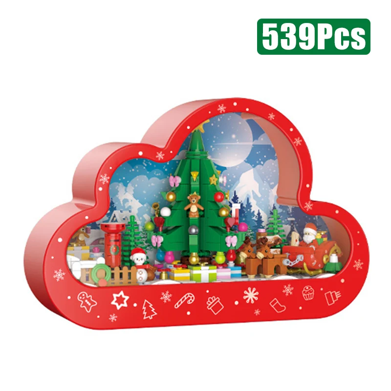 

Creative Merry Christmas Tree Cloud Mirror Model Building Blocks Snowman Santa Claus With Lights Mini Bricks Toys Christmas Gift