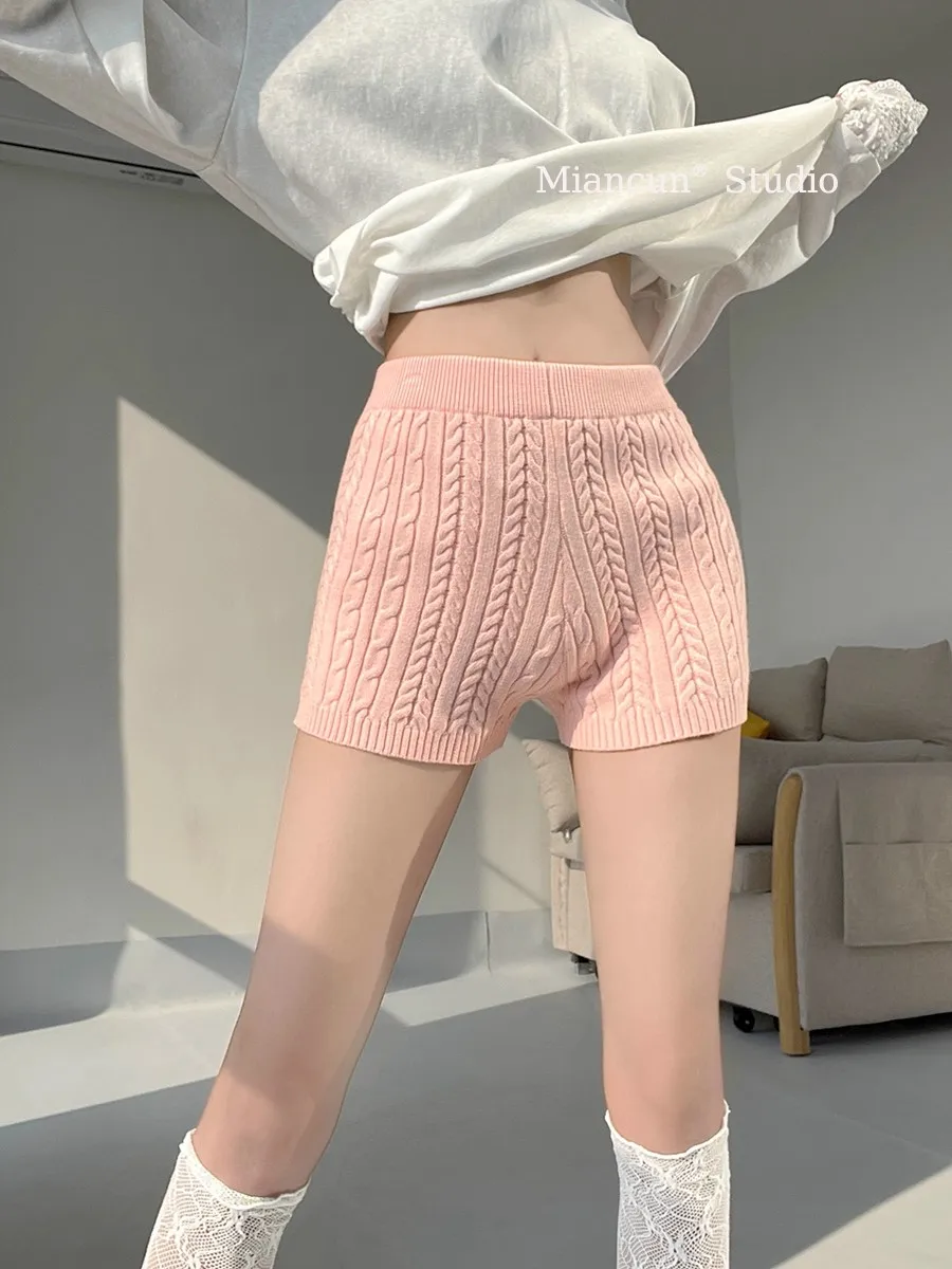 Fashion Woolen Knitted Shorts Women Hot Pants Fit Yoga Home Sport Slim Casual Elastic Waist Knit Pants