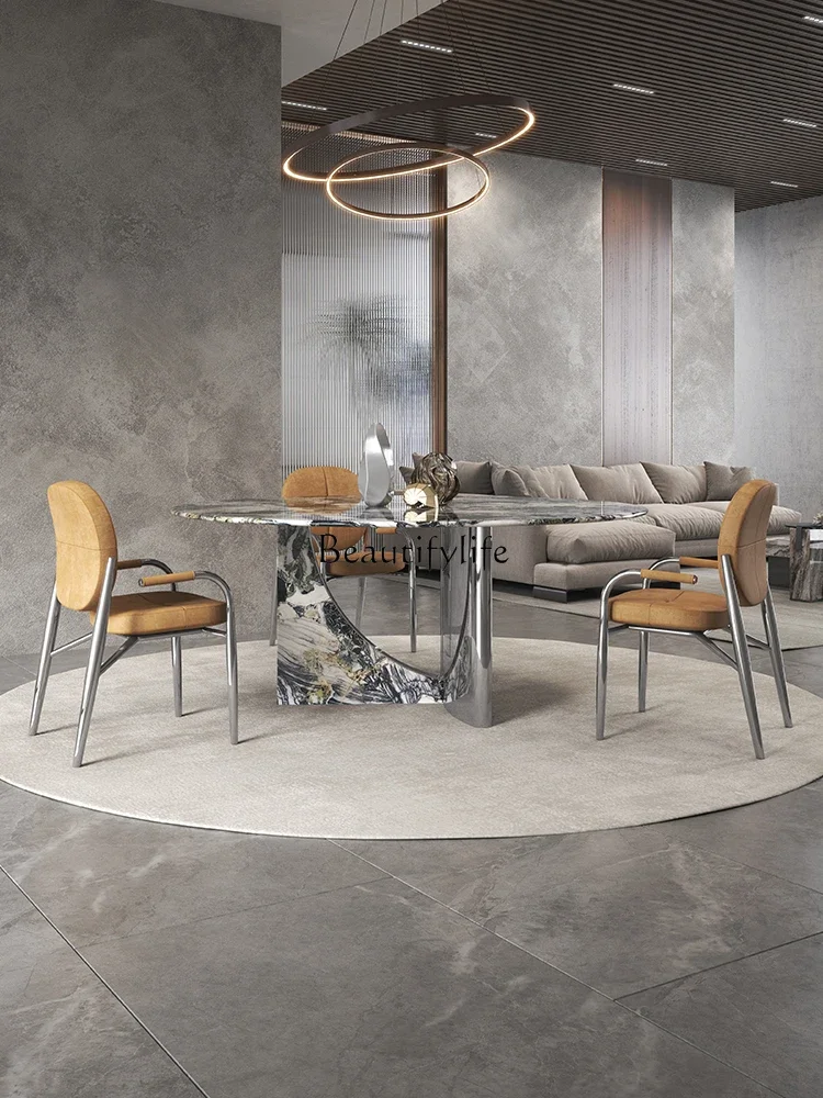 

yj5Marble round Table Italian Minimalist Light Luxury High-End round Luxury Stone Dining Table with Turntable