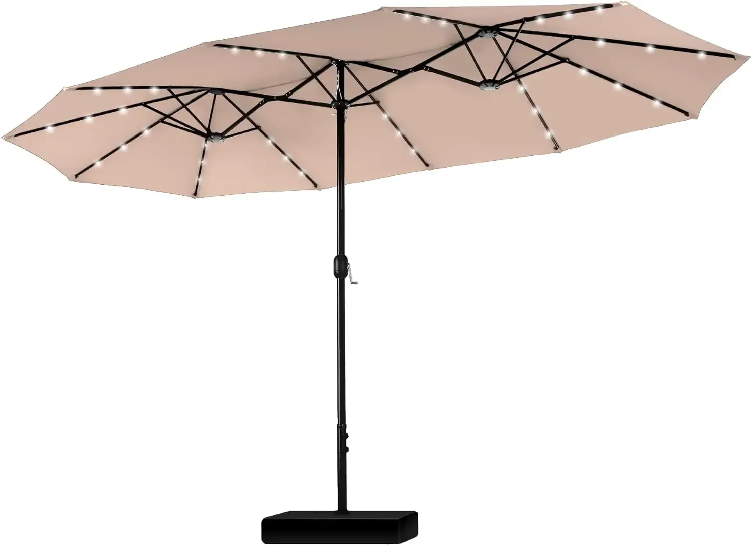 15ft Large Patio Umbrella with Base & Solar Lights, Double-Sided Outdoor Rectangle Umbrellas with 36 LED Lights