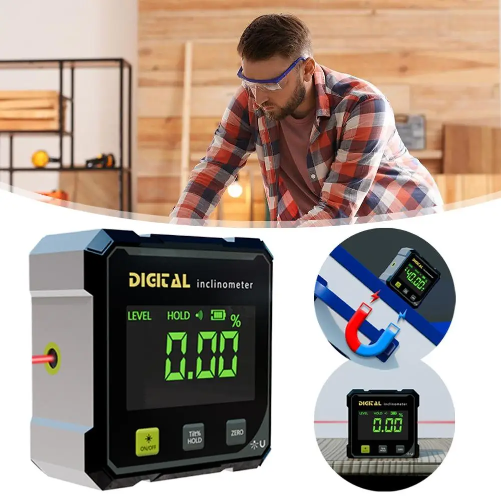 1 PCS Display Digital Inclinômetro Ângulo Digital Profissional Fnder 360 °   Caixa de nível de precisão do transferidor magnético para trabalhar madeira