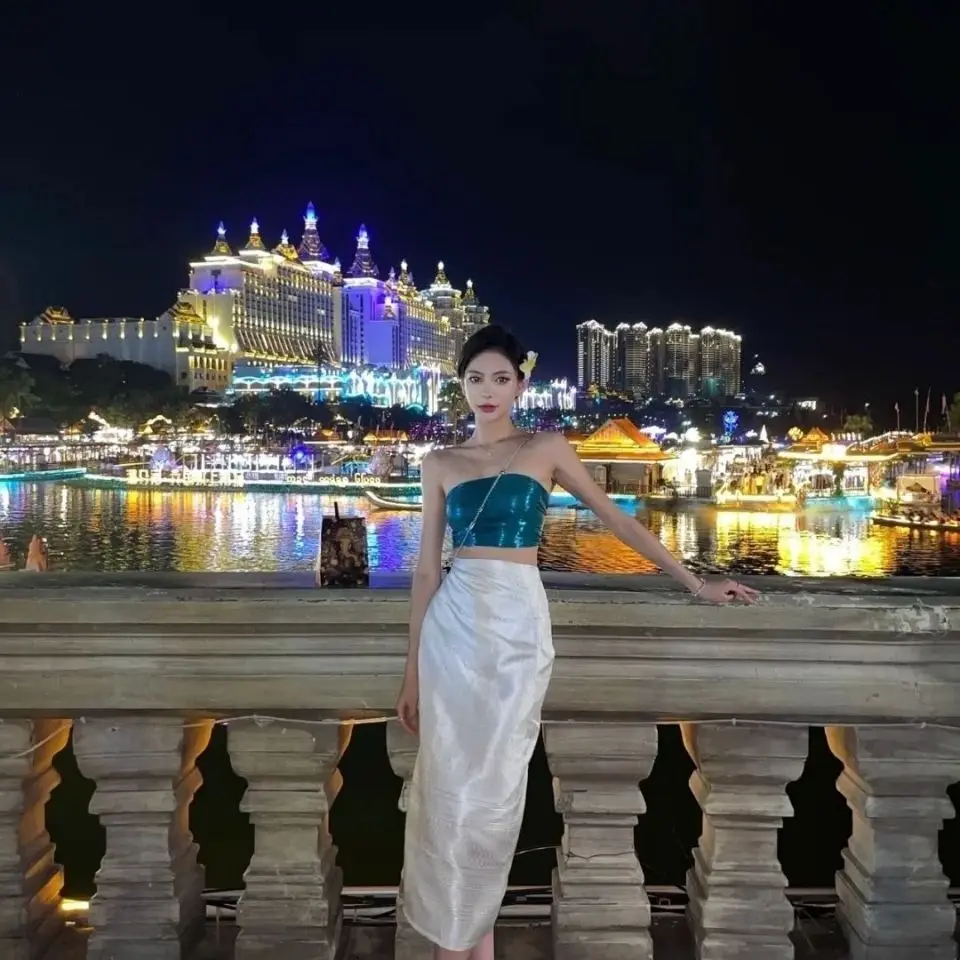 الزي الوطني التايلاندي العرقي زي تايلاند ميانمار النساء مجموعة ملابس داي الملابس التايلاندية التقليدية للفتيات